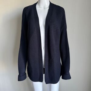 Barbour Minimalist 100% Cotton Oversized Open Front Knit Cardigan Size S Navy